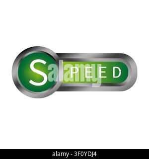 Speed text glossy button color vector element features shiny UI. The metallic interface concept highlights web designs. Stock Vector