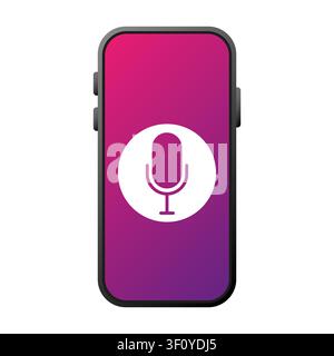 Voice app smartphone magenta vector icon features round microphone button. The digital recording concept enhances UI layouts. Stock Vector
