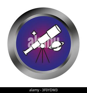 Space telescope glossy button color vector element features shiny UI. The galaxy observation concept highlights modern apps. Stock Vector