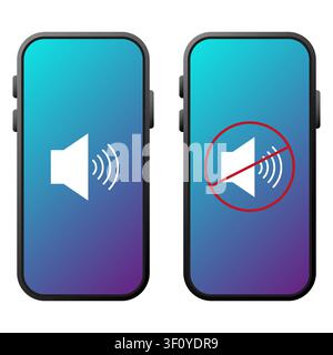 Volume mode smartphone set blue vector element features speaker options. The digital sound concept complements audio apps. Stock Vector