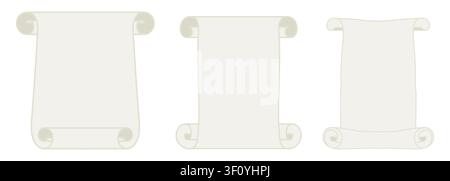 Scrolls and rolls of paper in beige shades . Vector illustration. A simple linear drawing of a papyrus or manuscript, isolated on a white background Stock Vector