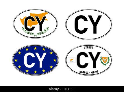 Cyprus, oval international vehicle registration code license plate car sticker, vector illustration Stock Vector