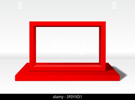 Empty red 3D picture frame standing upright on white background Stock Vector