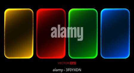 Collection of four vibrant neon-style glowing frames on a dark background. Vector illustration Stock Vector