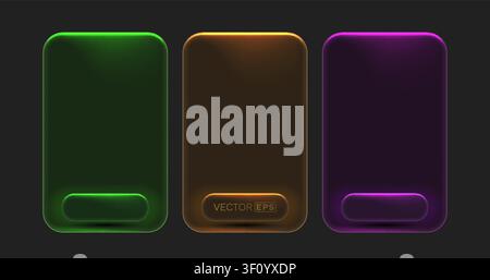 Modern neon glowing frames set on a dark background. Vibrant abstract UI elements. Vector illustration. Stock Vector