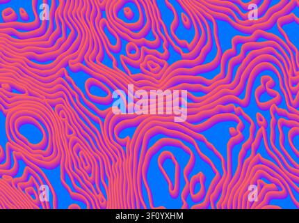 Abstract red and blue topographic contour line pattern with organic wavy maze texture design Stock Vector