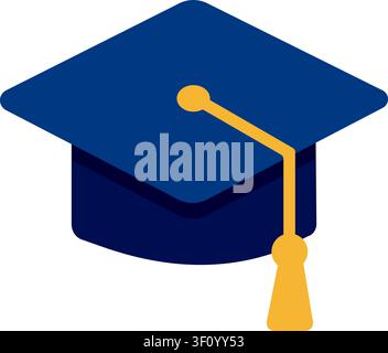 Graduation Cap Academic Mortarboard Hat Flat Vector Illustration Isolated on White Background Stock Vector