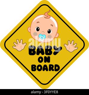 Baby on Board Car Sticker Icon. Child in Vehicle Warning Sign. Flat Vector Illustration Stock Vector