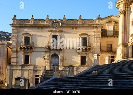 Historic Baroque palazzo and stone staircase in Noto, Sicily, Italy Stock Photo