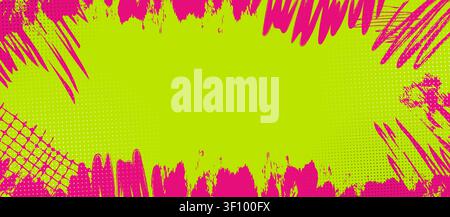 A light green background featuring pink elements of a raster dot pattern. A grunge texture incorporating lines, doodles, strokes, rough charcoal or pe Stock Vector