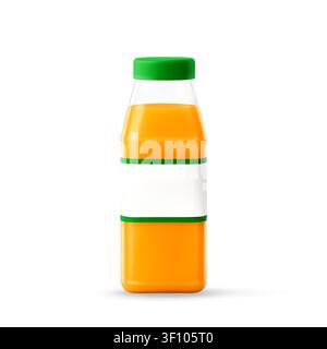 3D Plastic bottle filled with fresh orange juice. Stock Vector