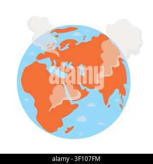 planet Earth surrounded with clouds of smoke and boiling oceans, representing global warming, climate change, environmental crisis, extreme heat, risi Stock Vector