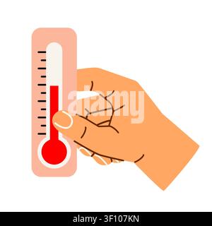 hand holding a thermometer showing a high temperature, hot weather, heatwave, extreme temperatures, global warming, climate change, environmental awar Stock Vector