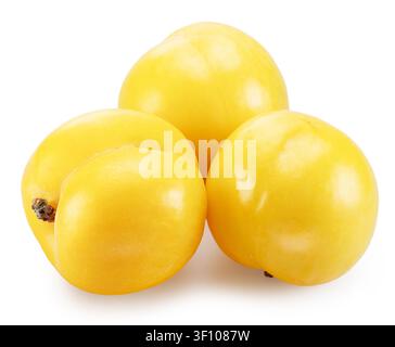 Ripe yellow chinese plums isolated on white background. File contains clipping paths. Stock Photo