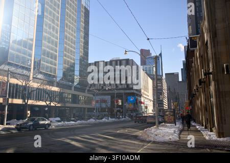 Sunlit Street Corner Blends Historic And Modern Buildings Toronto Canada February 4 2026 Stock Photo