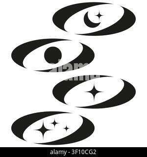 Abstract eye perspective collection features simple vector set. Geometric 3d lens symbols enhance creative optic projects. eps 10 Stock Vector
