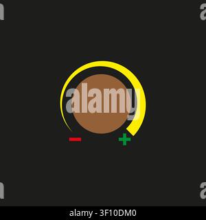 Volume control dial icon features dark vector illustration. UI knob minus plus symbols enhance tech audio projects. eps 10 Stock Vector
