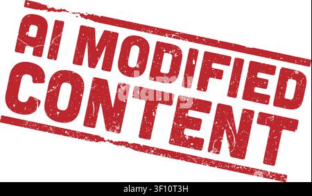 red rectangular grunge rubber stamp with text AI MODIFIED CONTENT, ai generated content warning Stock Vector