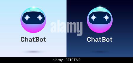 Cute 3D AI chatbot icon vector. Blue futuristic robot character mascot sphere head illustration. Friendly virtual assistant smart customer support service tech element. Stock Vector