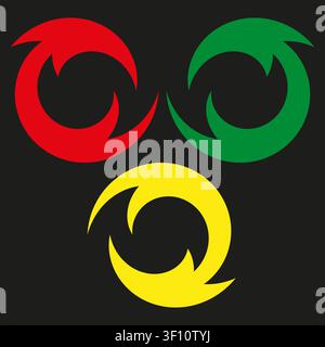 Colorful circular swirl collection features dark vector set. Abstract wave blade symbols enhance creative dynamic projects. eps 10 Stock Vector