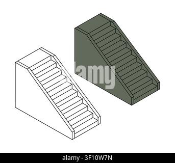 Isometric staircase vector illustration in two styles with staircase, isometric Stock Vector