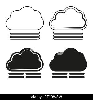 Fog weather icon collection features black vector set. Mist cloud climate symbols enhance forecast nature projects. eps 10 Stock Vector
