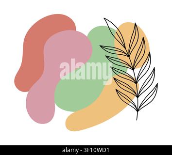 Boho botanical illustration with abstract watercolor shapes botanical abstract Stock Vector