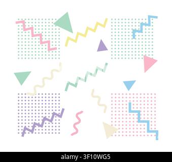 Pastel memphis pattern with geometric shapes and dot grids geometric triangle Stock Vector