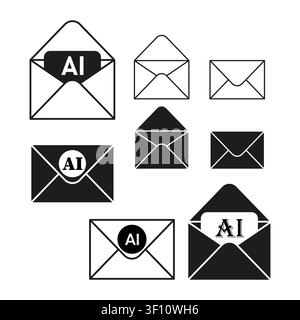 Mail envelope icon collection features simple vector set. Artificial intelligence ai letter symbols enhance tech business projects. eps 10 Stock Vector