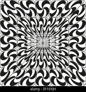 Intricate optical illusion features black white vector background. Complex geometric swirl pattern enhances hypnotic trance projects. eps 10 Stock Vector