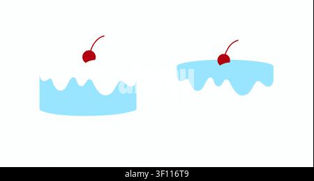Cake and frosting drawing in minimalist art style with blue on light background Stock Vector