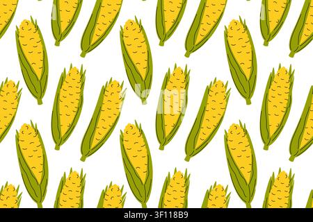 Corn cobs in seamless pattern. Golden yellow harvest repeat design. Vector illustration for autumn fabric, seasonal farmers market Stock Vector