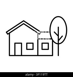 Simple house building features linear vector icon. Represents residential property real estate themes. eps 10 Stock Vector