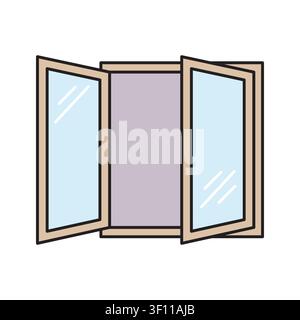 Open wooden window features linear vector illustration. Enhances house building architecture themes. eps 10 Stock Vector