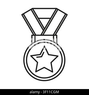 Winner star medal features linear vector drawing. Highlights successful premium achievement themes. Stock Vector
