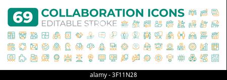 Collaboration two color line icons set Stock Vector
