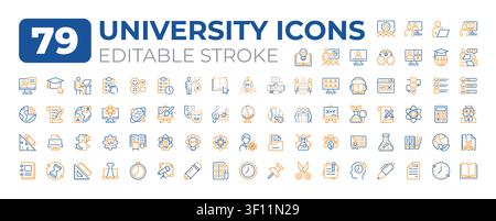 University two color line icons set Stock Vector