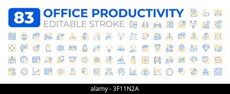 Office productivity two color line icons set Stock Vector