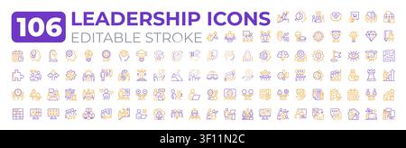 Leadership two color line icons set Stock Vector