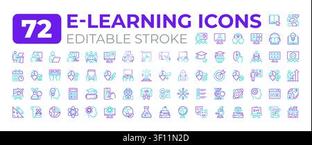 E learning two color line icons set Stock Vector