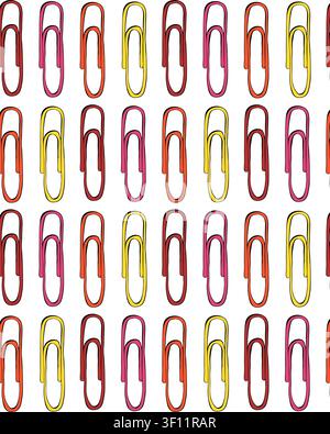 Paper clips. School seamless pattern colored hand drawn illustration. Vector graphic line ink art. knowledge day. background for banners, print for fa Stock Vector