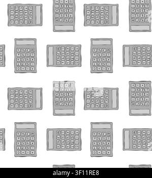 Calculator student School seamless pattern colored hand drawn illustration. Vector graphic line ink art. Teacher's Day Stock Illustration Design for p Stock Vector