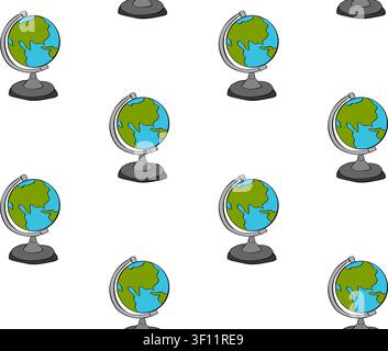 Globe School seamless pattern colored hand drawn illustration. Vector graphic line ink art. School print. Geography lesson, Textbook. Wrapping for pac Stock Vector