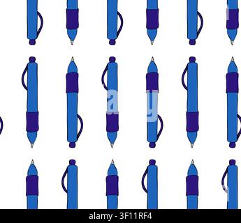 pens School seamless pattern colored hand drawn illustration. Vector graphic line ink art. writing instruments For poster, invitation, backdrop, ad, s Stock Vector