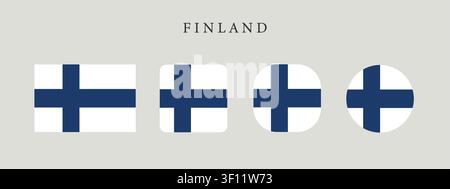Finland national flag set in original proportion and different shapes styles. Official Finnish symbol vector collection Stock Vector
