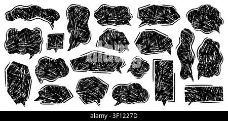 Doodle speech frame. Handwriting chalk, paper grunge texture or crayon children graffiti paint. Cute child cloud scribble style drawing. Hand drawn communication dialogue. Vector isolated elements set Stock Vector