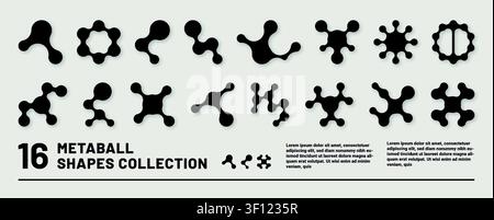 Abstract organic shapes. Science geometric form, circle pattern, brain connect technology. Line bio morph logo, modern graphic composition, fluid geometry elements. Vector isolated metaball icons Stock Vector