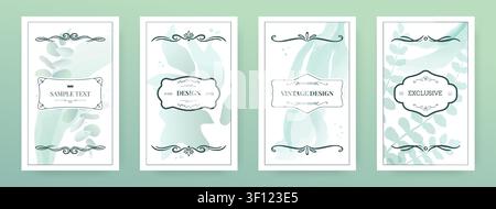 Vintage label card set. Elegant botanical abstract backgrounds with ornate frames, classic decorative template collection for premium packaging, stationery and product labels. Vector illustration Stock Vector