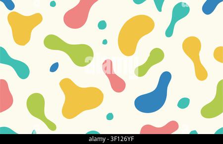 Colorful seamless pattern featuring playful liquid organic shapes and irregular amoeba forms in a groovy cartoon style. Perfect for textiles, wrapping Stock Vector