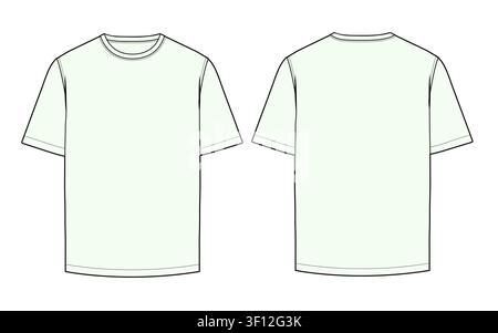 T-shirt front and back view vector design mockup template technical flat drawing. Stock Vector